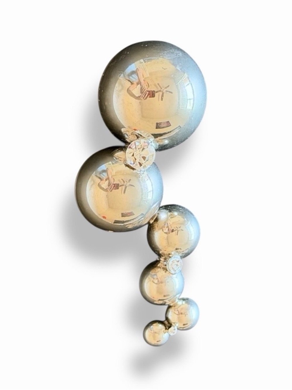 Art Deco vintage silver tone bubble brooch with rhinestones